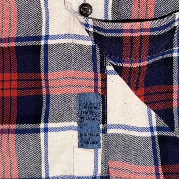 Lucky Brand Men’s XL Plaid Button-Front Shirt – Red, Navy, Cream – Long Sleeve - Picture 3 of 10